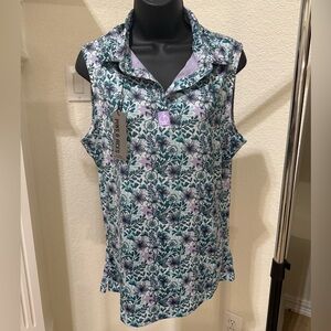 Floral Sleeveless Blouse - Blue and Purple